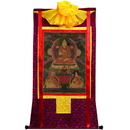 Tsongkhapa and His 2 Disciples - 17th Century - Tibetan thangka painting, view 5