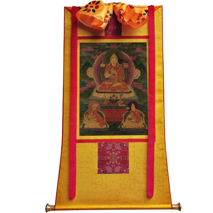 Tsongkhapa and His 2 Disciples - 17th Century - Tibetan thangka painting, view 6