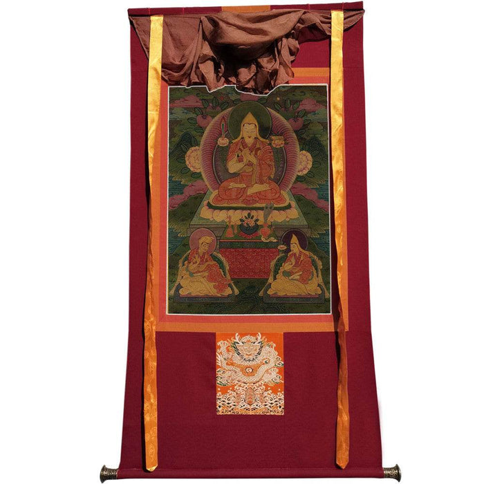 Tsongkhapa and His 2 Disciples - 17th Century - Tibetan thangka painting, view 7