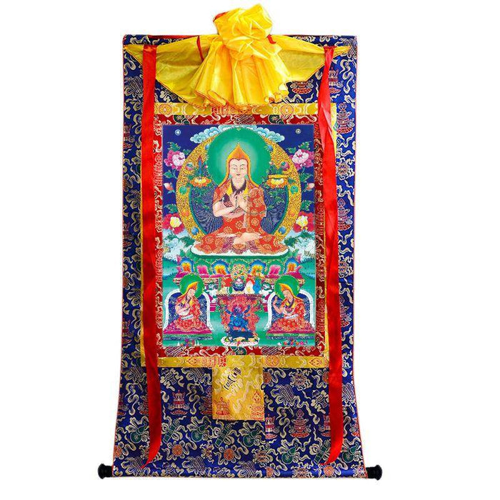 Tsongkhapa and His 2 Disciples - Tibetan thangka painting, view 4