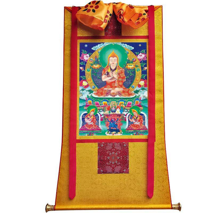 Tsongkhapa and His 2 Disciples - Tibetan thangka painting, view 6