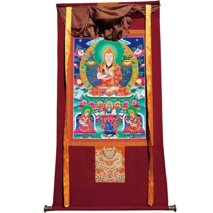 Tsongkhapa and His 2 Disciples - Tibetan thangka painting, view 7