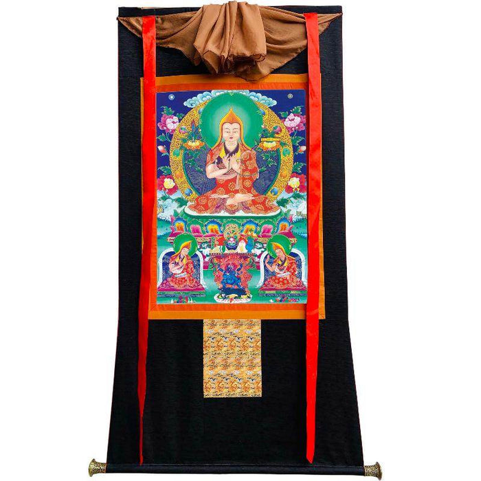 Tsongkhapa and His 2 Disciples - Tibetan thangka painting, view 8