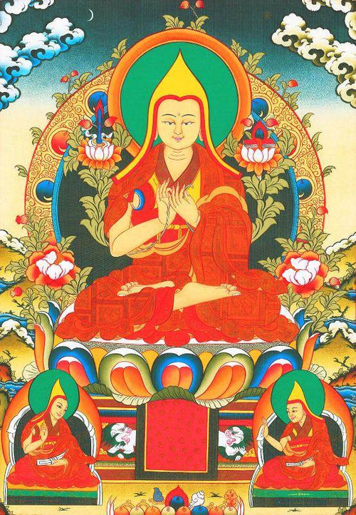 Tsongkhapa - Tibetan thangka painting, front view