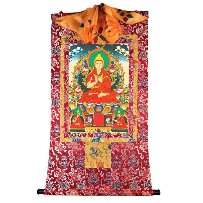 Tsongkhapa - Tibetan thangka painting, detailed view