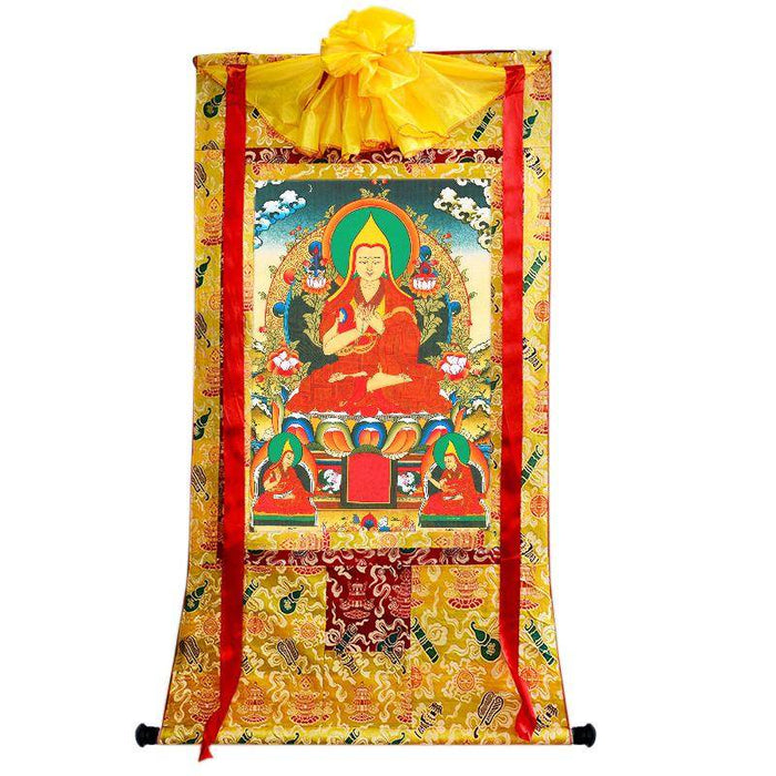 Tsongkhapa - Tibetan thangka painting, close-up detail