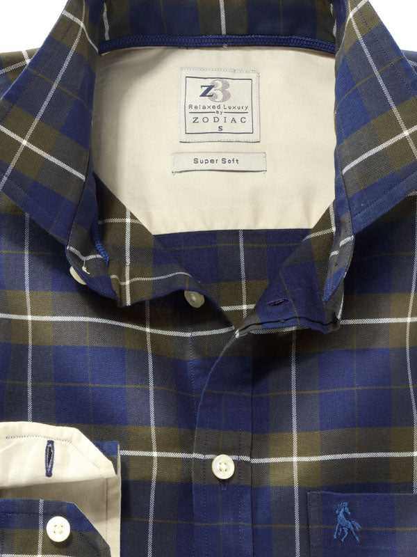 Vail Green Check Full sleeve single cuff   Cotton Shirt