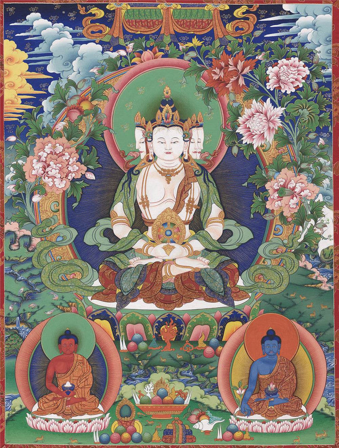 Vairocana - Mahavairocana - 18th Century - Tibetan thangka painting, front view