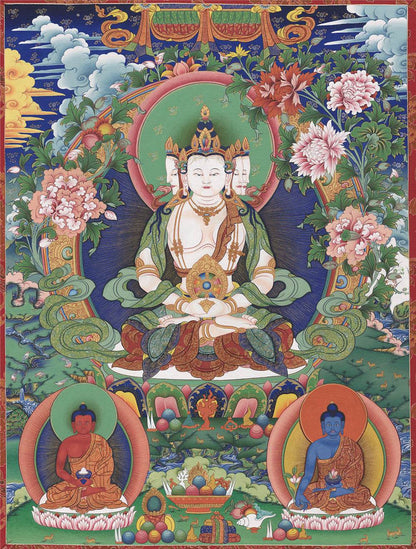 Vairocana - Mahavairocana - 18th Century - Tibetan thangka painting, front view