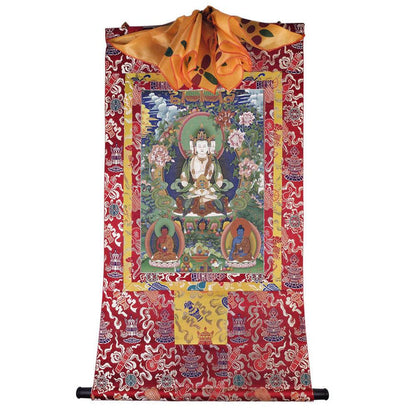 Vairocana - Mahavairocana - 18th Century - Tibetan thangka painting, detailed view
