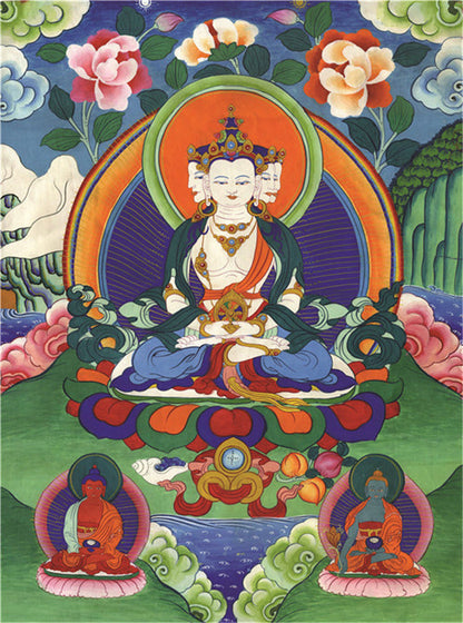 Vairocana \ Mahavairocana Image - Tibetan thangka painting, front view