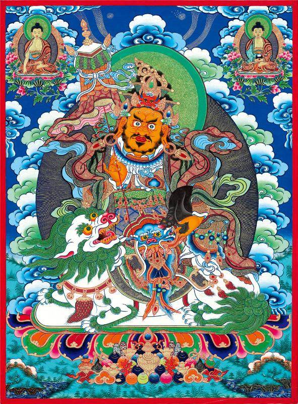 Vaishravana / Vaisravana - Tibetan thangka painting, front view