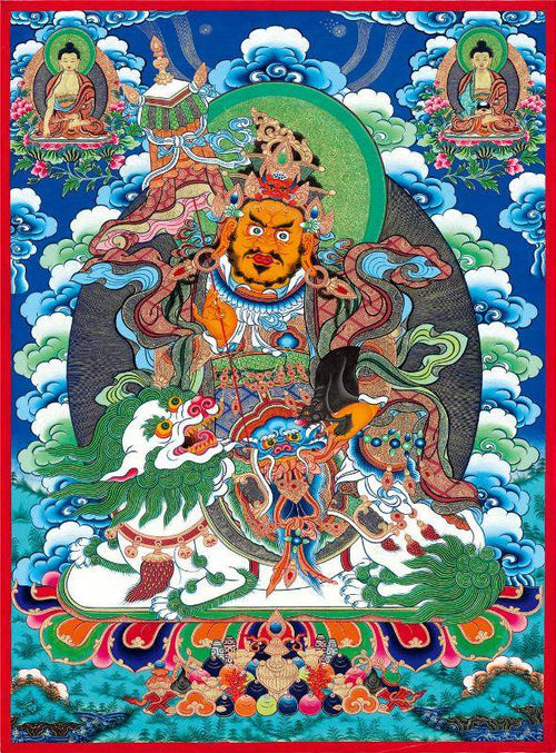 Vaishravana / Vaisravana - Tibetan thangka painting, front view