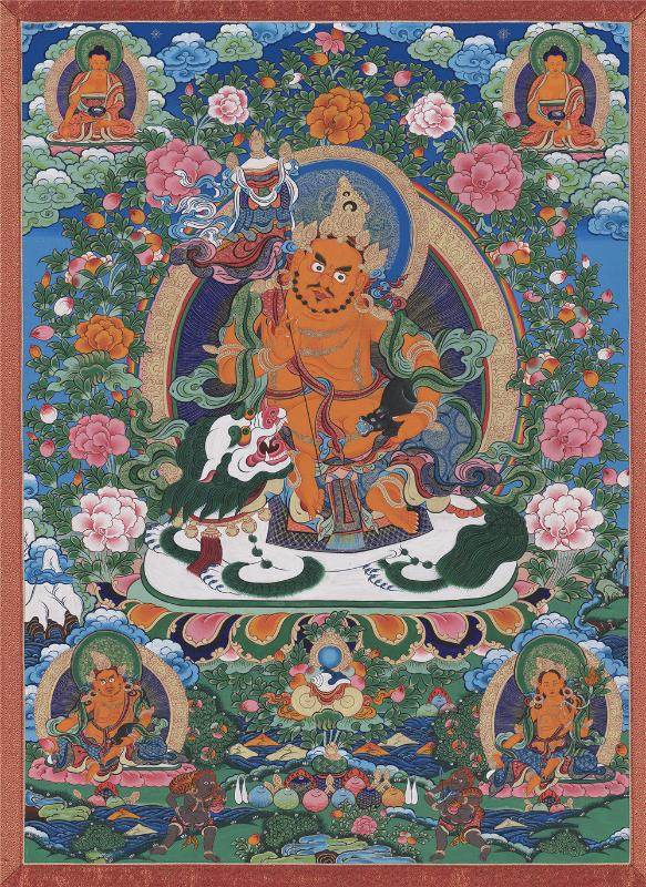 Vaishravana / Vaisravana - Tibetan thangka painting, front view