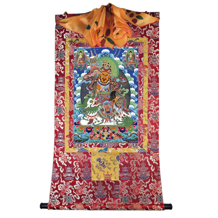 Vaishravana / Vaisravana - Tibetan thangka painting, detailed view