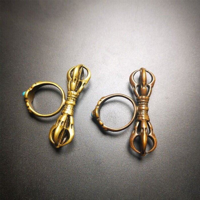 Vajra Ring,Buddhist Protection Jewelry 0.75" - Tibetan Buddhist vajra, detailed view