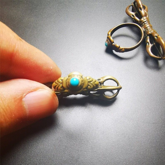 Vajra Ring,Buddhist Protection Jewelry 0.75" - Tibetan Buddhist vajra, view 5