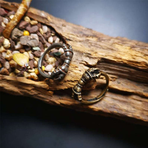 Vajra Ring,Buddhist Protection Jewelry 2.16" - Tibetan Buddhist vajra, front view