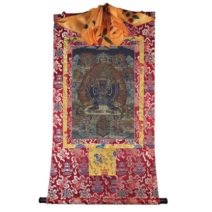 Vajrabhairava / Yamantaka - 17th Century Old Version - Tibetan thangka painting, detailed view