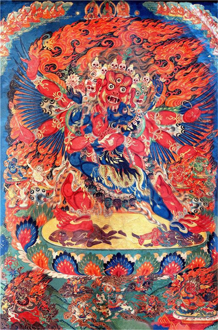Vajrakilaya in Yab Yum Image - Tibetan thangka painting, front view