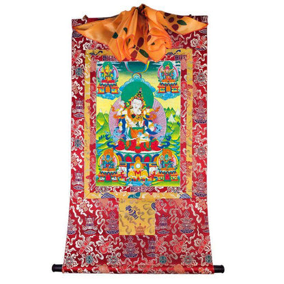 Vajrasattva in Yab Yum - Tibetan thangka painting, detailed view