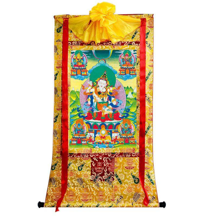 Vajrasattva in Yab Yum - Tibetan thangka painting, close-up detail