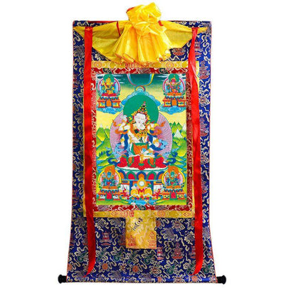 Vajrasattva in Yab Yum - Tibetan thangka painting, view 4