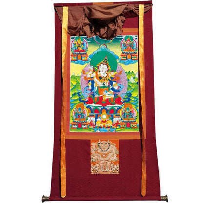 Vajrasattva in Yab Yum - Tibetan thangka painting, view 7