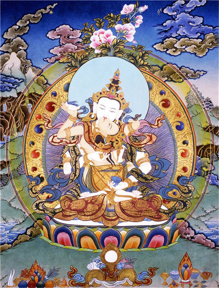 Vajrasatva in Yab Yum Image - Tibetan thangka painting, front view