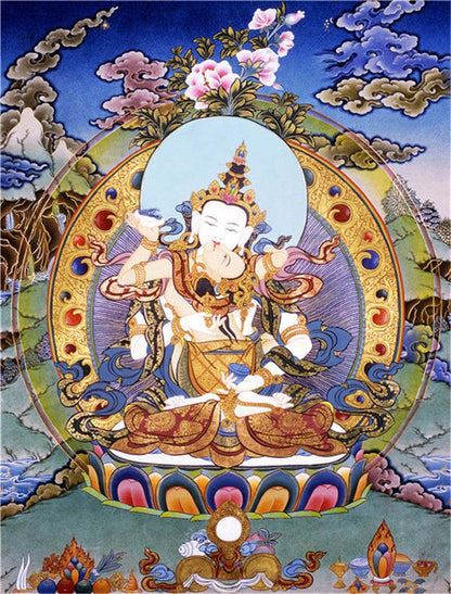 Vajrasatva in Yab Yum Image - Tibetan thangka painting, front view
