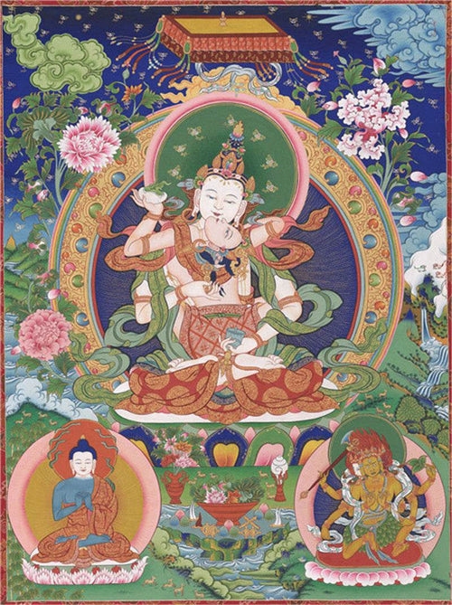 Vajrasatva in Yab Yum Image - Tibetan thangka painting, front view