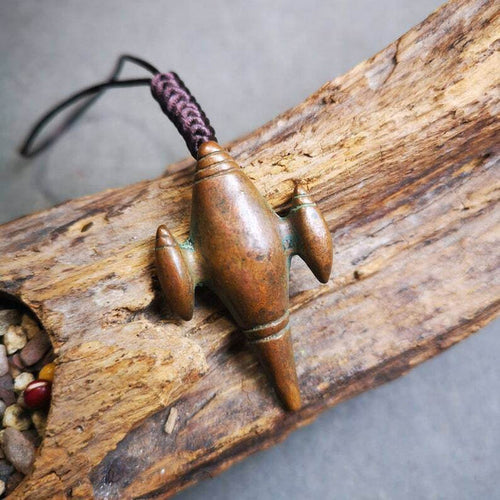 Vintage Shankha Divine Conch Badge,Tibetan Buddhist Protective Amulet Pendant - Tibetan Buddhist amulet, front view