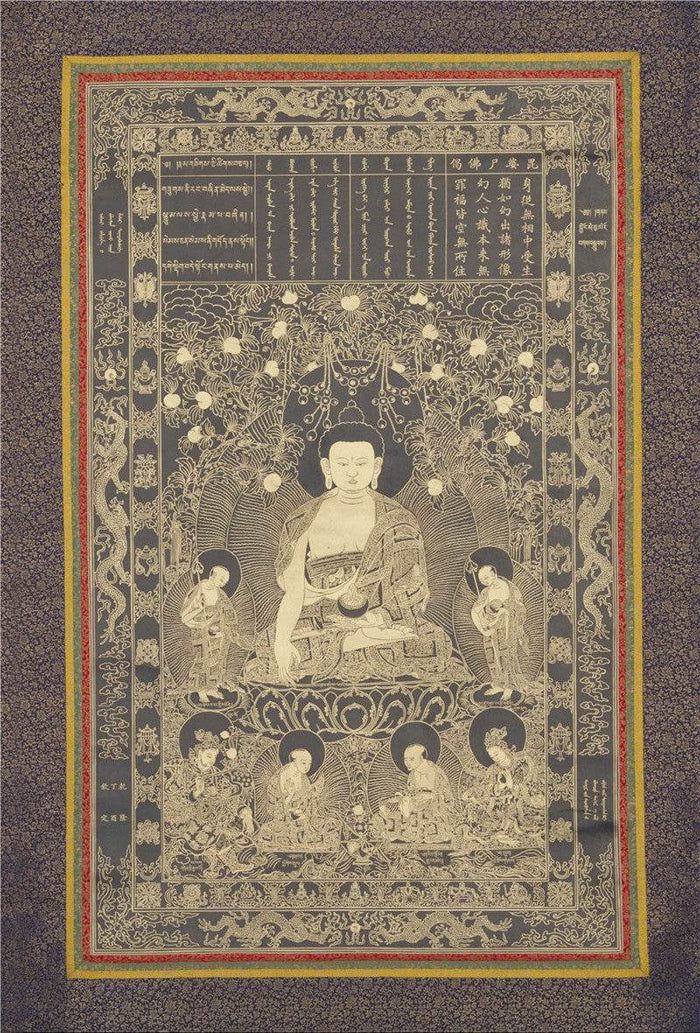 Vipasyina Buddha Image - Tibetan thangka painting, front view