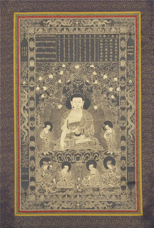 Vipasyina Buddha Image - Tibetan thangka painting, front view