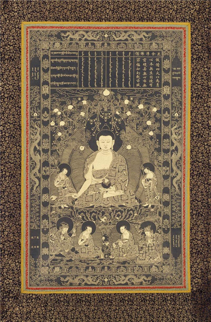 Visvabhua Buddha Image - Tibetan thangka painting, front view