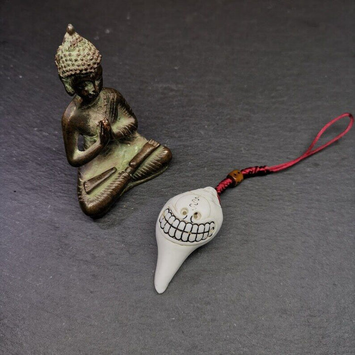 White Conch Shankha 2.2" - Tibetan Buddhist art, front view