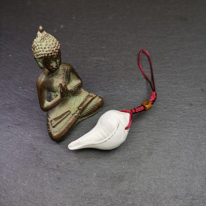 White Conch Shankha 2.2" - Tibetan Buddhist art, close-up detail