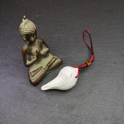 White Conch Shankha 2.2" - Tibetan Buddhist art, close-up detail