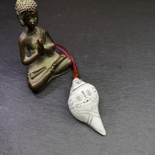 White Conch Shankha 2.28" - Tibetan Buddhist art, front view