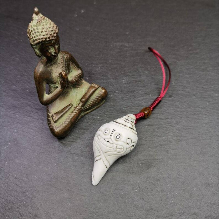 White Conch Shankha 2.28" - Tibetan Buddhist art, detailed view