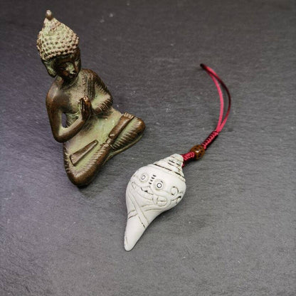 White Conch Shankha 2.28" - Tibetan Buddhist art, detailed view