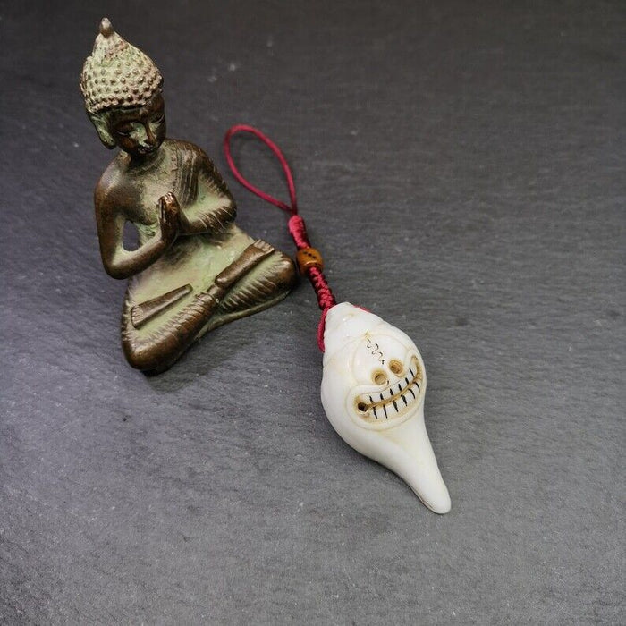 White Conch Shankha 2.36" - Tibetan Buddhist art, front view