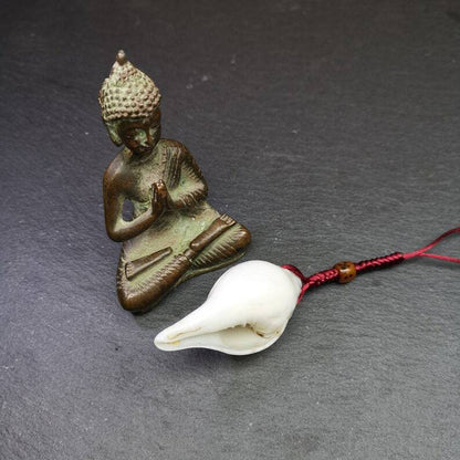White Conch Shankha 2.36" - Tibetan Buddhist art, close-up detail