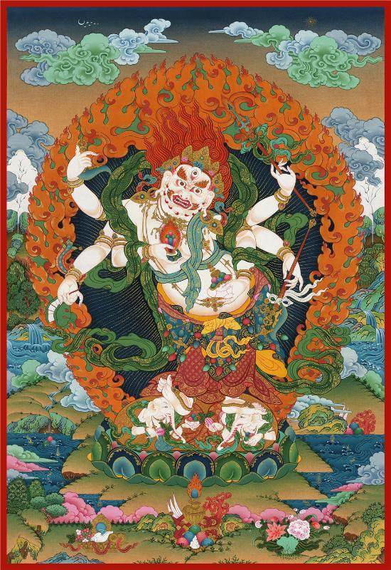 White Mahakala - 17th Century Old Version - Tibetan thangka painting, front view