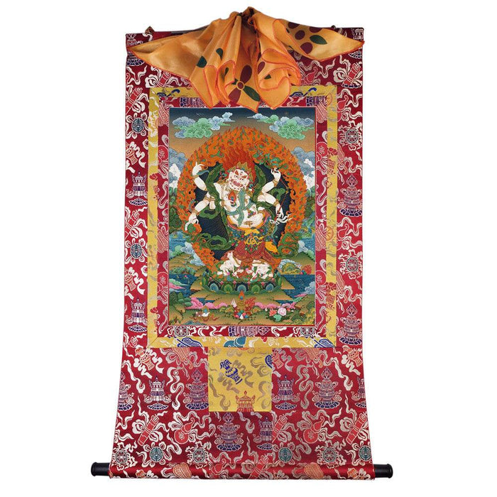 White Mahakala - 17th Century Old Version - Tibetan thangka painting, detailed view