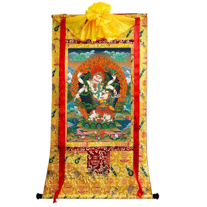White Mahakala - 17th Century Old Version - Tibetan thangka painting, close-up detail