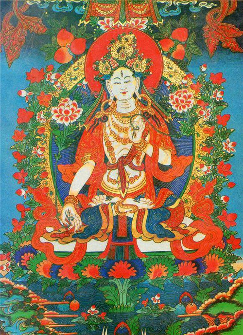 White Tara - Tibetan thangka painting, front view