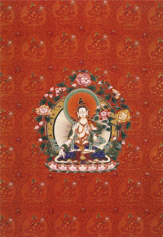 White Tara - Tibetan thangka painting, front view