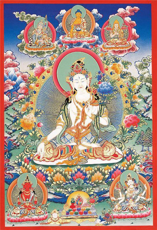 White Tara - Tibetan thangka painting, front view