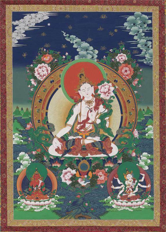 White Tara - Tibetan thangka painting, front view